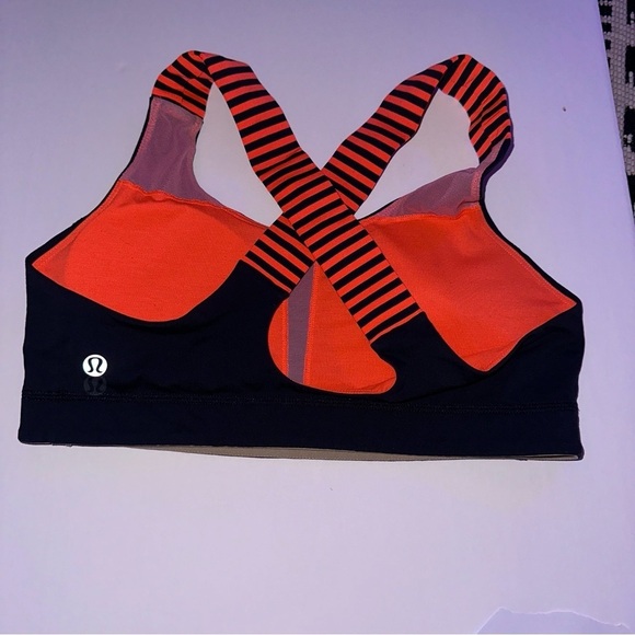 Lululemon All Sport Bra III Orange Stripe Navy Flare size 2 - Picture 3 of 5